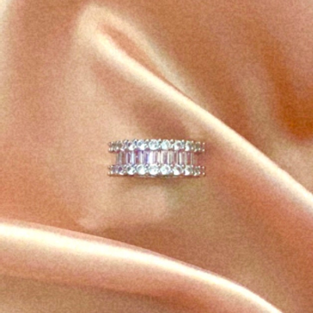 Pink Square Stone Sterling Silver Eternity Band